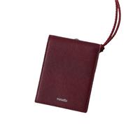 stwees Slim Leather Lanyard Wallet, Folding Card Holder with Snap Button, ID Badge Neck Wallet Set, Burgundy, Card Pocket