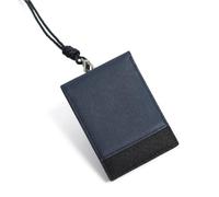 stwees Slim Leather Lanyard Wallet, Folding Card Holder with Snap Button, ID Badge Neck Wallet Set, Navy, Two-tone