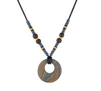 STWTR Bohemian Beaded Necklace Pendant for Women Men Retro Colorful Ceramic Round Pendant Handmade Ethnic Tribe Boho Jewelry Gift, Ceramic, No Gemstone