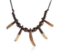 STWTR Ethnic Style Tribal Jungle Caveman Necklace - Hand Woven Toothed Bone Resin Design, Adjustable Rope, Suitable For Both Men And Women