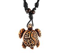 STWTR Hawaiian Turtle Pendant Necklace - Adjustable Rope Surfer Necklace, Men Women, Brown-A, Plastic, Resin, Wax Rope, 15-30inch Chain, Unisex Adult, Gift