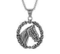 STWTR Horse Head Necklace Pendant for Men Warrior Stainless Steel Retro War Horse Round Pendant Necklace Jewelry Gift