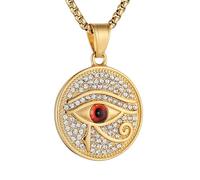 STWTR Men's Horus Eye Necklace Stainless Steel Retro Egyptian Gold Round Pendant Necklace Talisman Jewelry Gift