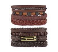 STWTR Mix 8 Wrap Bracelets Men Women, Hemp Cords Wood Beads Ethnic Tribal Bracelets, Leather Wristbands, L, Leather, no gemstone