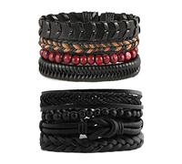 STWTR Mix 8 Wrap Bracelets Men Women, Hemp Cords Wood Beads Ethnic Tribal Bracelets, Leather Wristbands, L, Leather, no gemstone