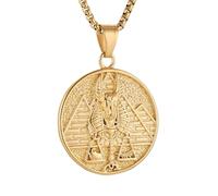 STWTR Pharaoh Pyramid Round Pendant Stainless Steel Men's and Women's Necklace