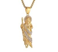 STWTR Saint Jude Pendant Necklace for Men Stainless Steel Cubic Zirconia St Jude Thaddaeus Guardian Amulet Jewelry Gift