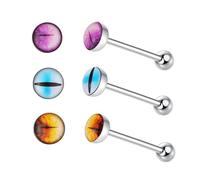 STWTR Tnipple Ring Tongue Ring Stainless Steel 14G Straight Drill Perforated Jewelry 16mm, Standard, Titanium Created Opal, no gemstone