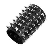 STWTR Unisex Black Metal Spike Studded Punk Rock Biker Wide Strap Leather Bracelet, 11.9 cm, Leather, no gemstone