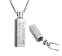 STWTR Urn Necklace for Ashes Stainless Steel Retro Tibetan Buddhist Cremate Ashes Pill Container Necklace Pendant Memorial Jewelry Gift, Stainless Steel, No Gemstone