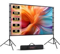 STWUI Projector Screen with Stand - 150 Inch Portable Projector Screens Outdoor Indoor Projector Screen 16:9 4K HD Outdoor Movie Screen with Carry Bag,Enjoy Home Theater Projection Screen