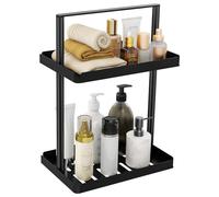 STWWO 2 Tier Standing Shower Caddy Organizer, Corner Shower Shelf with Handle, Metal Bathroom Shower Rack for Shampoo, Stands for Bathtub, Black