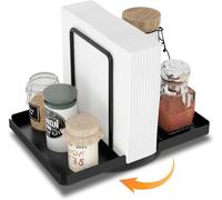 STWWO Rotatable Napkin Holder for Table, Black Metal Serviette Holder with Salt & Pepper Shaker Caddy Standing Paper Napkin Dispenser for Kitchen Counter Decor