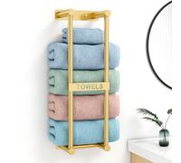 STWWO Towel Rack Wall Mounted Bath Towel Holder 56cm Bathroom Towel Holder for 4 Large Bath Sheets Rolled Towels Storage for Small Bathroom Organizer, Golden