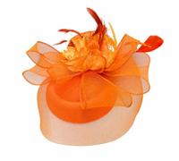 Stxdynjy Handmade Mesh Fascinator Hair Clip With Feathers And Bow Loop Details For Evening Gown Formal Dress Dressy Outfit Wedding Banquet, Orange