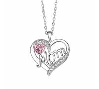 Stxdynjy Necklace Pendant Necklace Jewelry Gift With Mom Script And Heart Crystal On Polished Copper Setting suitable for daily wear family gatherings, White Gold Pink