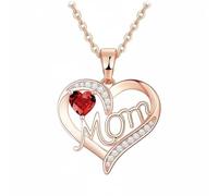 Stxdynjy Necklace Pendant Necklace Jewelry Gift With Mom Script And Heart Crystal On Polished Copper Setting suitable for daily wear family gatherings, Rose Gold Red