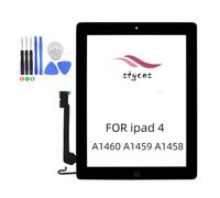 STYCES broken touch screen Digitizer replacement for iPad 4 A1460 A1459 A1458,front glass screen with Home button (no fingerprint function), tools, and double-sided tape (black and white) (black)