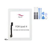 STYCES broken touch screen Digitizer replacement for iPad 4 A1460 A1459 A1458,front glass screen with Home button (no fingerprint function), tools, and double-sided tape (black and white) (white)