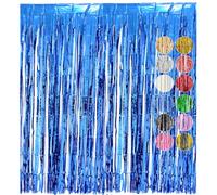 Stycypel 2pcs 3.2 x 6.5ft tinsel curtain,blue foil curtains party decorations,glitter christmas Wedding birthday backdrop party decorations