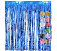 Stycypel 2pcs 3.2 x 8.2ft tinsel curtain,blue foil curtains party decorations,glitter christmas Wedding birthday backdrop party decorations