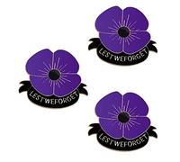 STYFA 2021 Remembrance Day 3Pcs Purple Poppy Flower Lapel Pin Badge Brooch Lest We Forget Veterans Memorial Day Remembrance Sunday Unisex