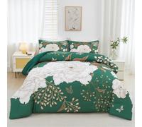 STYHO 3 Pcs Green Floral Bedding Set Super King Blossom White Flower Duvet Cover Set Soft Stylish Botanical Butterfly Duvet Covers with Zipper Closure(Green, Super King)