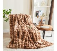 STYHO Brown Plush Blankets for Sofa Bed, Soft Fluffy Tie Dyed Rabbit Faux Fur Blanket Throws, Ultra Warm Cozy Fuzzy Furry Fleece Bed Throw Single Size for All Seasons(Brown White, 130 * 160cm)