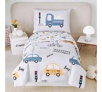 STYHO Cars Toddler Bedding Reversible Taxi Cars Printed Duvet Cover Set for Toddler Bed Ultra Soft Microfiber Grey Vehicles Cot Bed Duvet Cover for Boys Girls(Light Grey, Cot Bed)