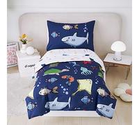 STYHO Duvet Cover Double Ocean Animal Pattern Kids Bedding Set with Pillowcase Set Reversible Underworld Sea Life Navy Blue Quilt Cover for All Season(Navy Blue, Double)