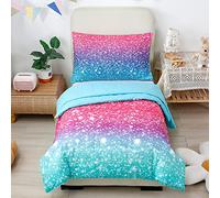 STYHO Duvet Cover Set for Girls Single Gradient Comforter Cover for Junior Teen Children 3D Reversible Blue Pink Turquoise Quilt Cover with Zipper Closure(Blue Pink, Single)