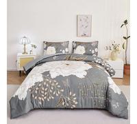 STYHO Duvet Cover Sets Floral Super King 3 Pcs Dark Grey Gold Blossom Flower Bedding Sets Soft Luxury Botanical Butterfly Duvet Covers for All Seasons(Dark Grey, Super King)