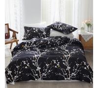STYHO Floral Bedding Sets King Size 3 Pcs Black Plum Blossom Flower Duvet Cover Set Ultra Soft Reversible Botanical Branch Printed Quilt Cover with Zipper Closure(Black, King)