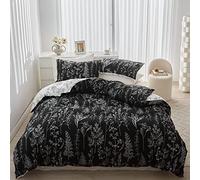 STYHO Floral Duvet Cover King Size Black and White Botanical Printed Bedding Reversible Soft Microfiber Flower Farmhouse Quilt Cover Set with Zipper Closure(Black, King)