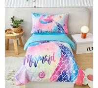STYHO Girls Bedding Set Single Colorful Rainbow Mermaid Bedding for Kids Gradient Children Mermaid Duvet Cover Set Soft Stylish Fish Scales Quilt Cover Duvet Set(Colorful, Single)
