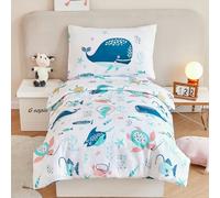 STYHO Kids Duvet Cover Sets Single 2 Pieces Reversible Ocean Themed Bedding Set for Boys Girls Soft Microfiber Marine Life Duvet Cover with Pillowcase(Whales, Single)