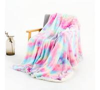 STYHO Tie-Dye Rainbow Sherpa Fleece Reversible Sofa Bed Single Blanket Ultra Soft Thick Fluffy Cozy Warm Blanket Throw(Light-Rainbow,130 x 160cm)