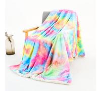 STYHO Tie-Dye Rainbow Sherpa Teddy Fleece Reversible Double Blanket for Bed and Couch Ultra Soft Thick Fluffy Luxury Snugly Blanket Throw(Rainbow,160 x 200cm)