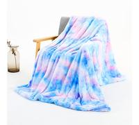 STYHO Tie-Dye Rainbow Sherpa Teddy Fleece Reversible Double Blanket for Bed and Couch Ultra Soft Thick Fluffy Luxury Snugly Blanket Throw(Blue-Pink,160 x 200cm)