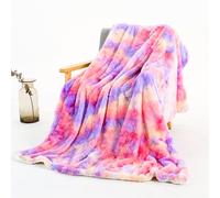 STYHO Tie-Dye Rainbow Sherpa Teddy Fleece Reversible Double Blanket for Bed and Couch Ultra Soft Thick Fluffy Luxury Snugly Blanket Throw(Pink-Purple,160 x 200cm)
