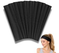 Styla Hair 10 Pack Yoga Headbands - Elastic Cotton Multi-Function Sports Head Bands Stretchy Wraps (Black)
