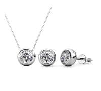 Stylacity Silver Crystal Stud Earrings and Necklace Set, Rhodium Plated, Hypoallergenic with Luxury Gift Box