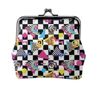 Style (19) Coin Purse Retro Vintage 80S 90S Race Black White Checkered Zebra Flag Tiger Leopard Print Vintage Pouch Buckle Clutch Bag Kiss-Lock Change Purse, Chic Wallet Choice