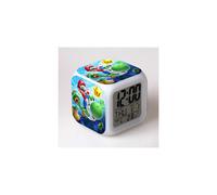 (Style 2, Three-cell battery model) Super Mario Seven-Color Alarm Clock, Super Mario Color-Changing Square Bedside Clock Gift