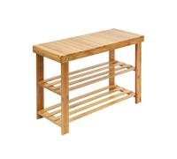 Style 2 Tier Shoe Storage Rack Stool 100% Natural Bamboo with Bench