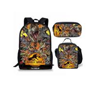 (Style 20) Jurassic World Dinosaur Backpack Student School Bag Lunch Bag Pencil Bag Three-piece Set