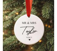 (Style 3) Ceramic Just Married Hanging Keepsake - Personalised Wedding Date Ornament - Unique Wedding Gift for Newlyweds, Custom Wedding Keepsake