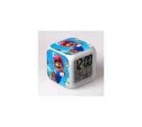 (Style 31, Three-cell battery model) Super Mario Seven-Color Alarm Clock, Super Mario Color-Changing Square Bedside Clock Gift