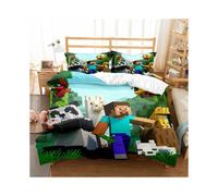 (Style 4, Single 135*200cm) Duvet Cover for Minecraft Fans Series Printed Bedding Cartoon Pillowcase