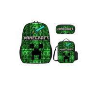 (style 6) 3D Printed Minecraft School Backpack Set Lightweight Durable 3-Piece Bag